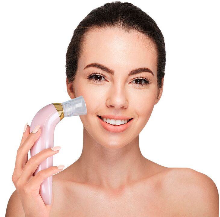 The girl holds a leather rejuvenation device